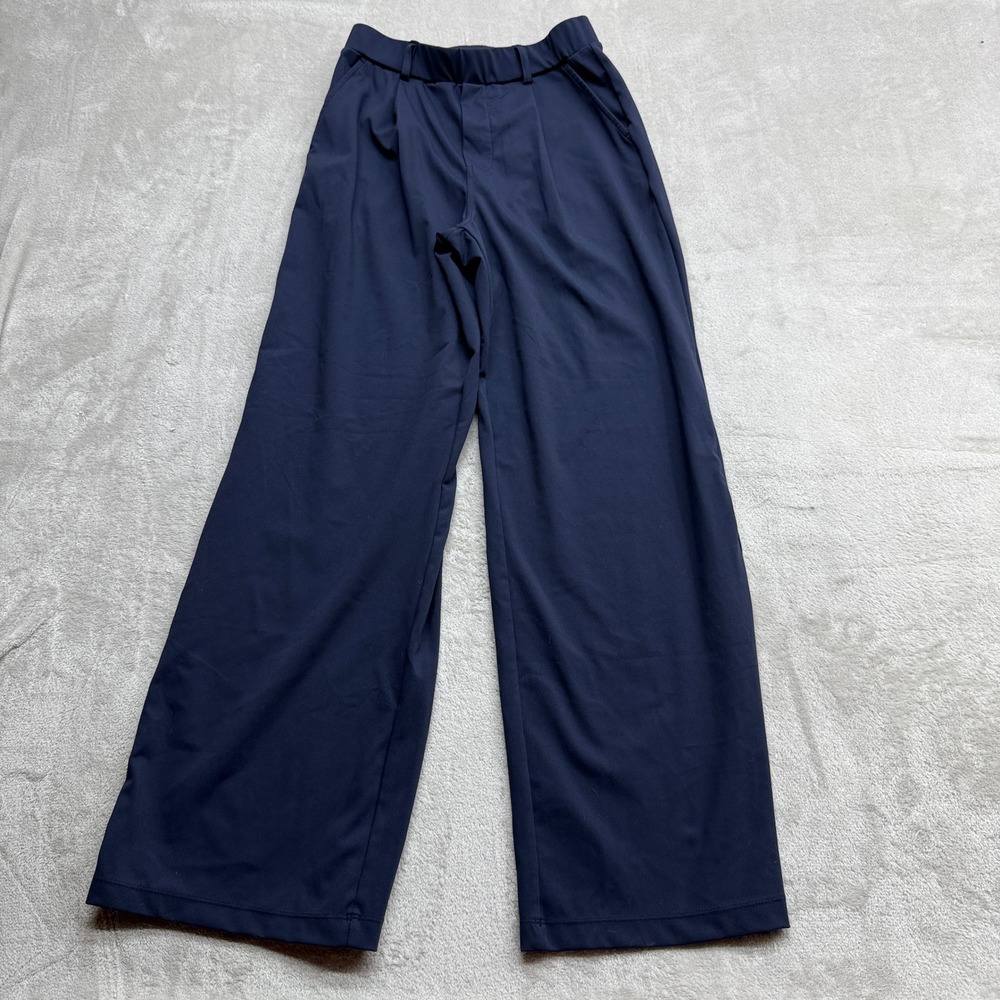 Halara Wide Leg Trouser Pants Women's Small Navy Hi Waisted Elastic Back Pockets